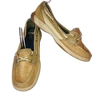 Sperry Topsiders Womens Tan Suede Gold Accents Size 8M